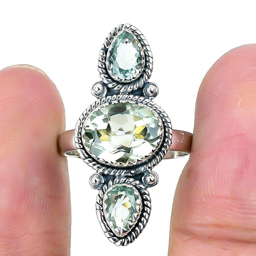Green Amethyst Gemstone Handmade 925 Solid Sterling Silver Jewelry Ring  SJ-1396 - Silverhubjewels