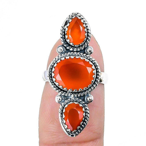 Orange Carnelian Gemstone Handmade 925 Solid Sterling Silver Jewelry Ring  SJ 1397 - Silverhubjewels