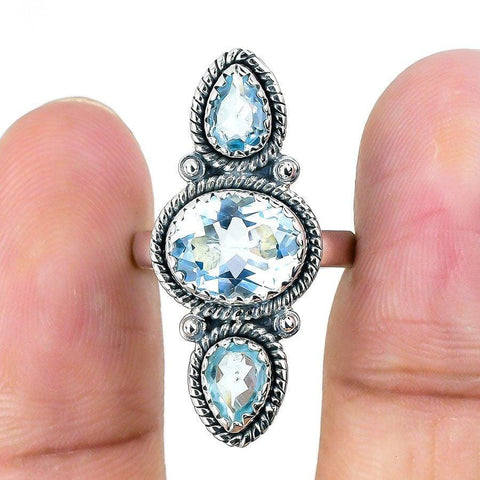 Swiss Blue Topaz Gemstone Handmade 925 Solid Sterling Silver Jewelry Ring  SJ 1402 - Silverhubjewels