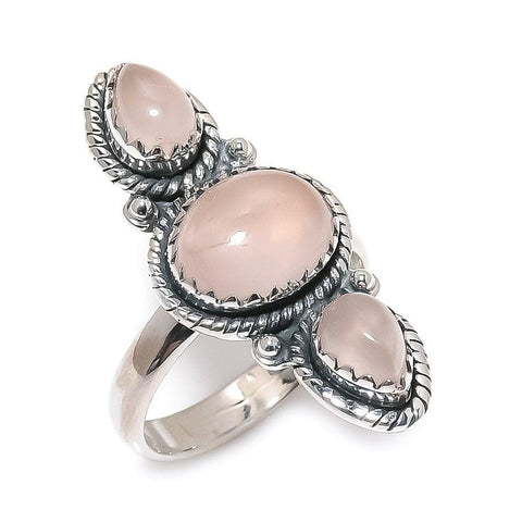 Rose Quartz Gemstone Handmade 925 Solid Sterling Silver Jewelry Ring  SJ 1404 - Silverhubjewels
