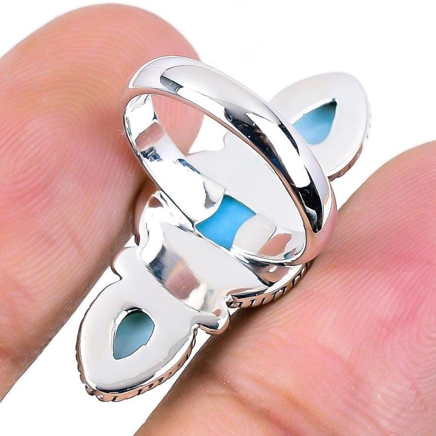 Republic Larimar Gemstone Handmade 925 Solid Sterling Silver Jewelry Ring  SJ 1407 - Silverhubjewels