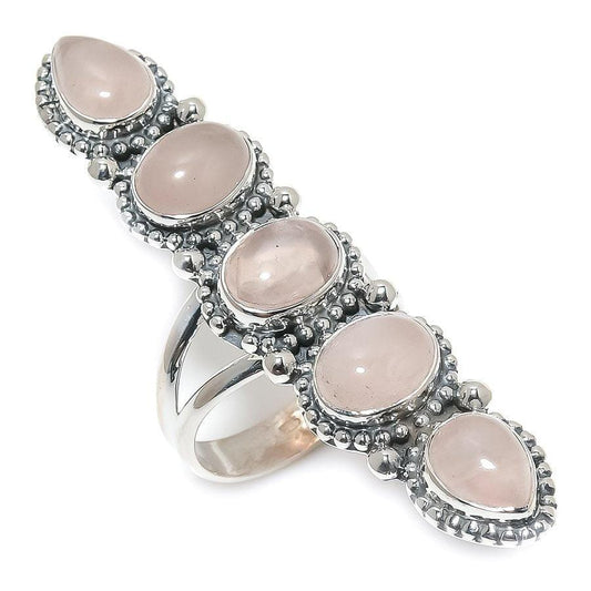 Rose Quartz Gemstone Handmade 925 Solid Sterling Silver Jewelry Ring  SJ 1410 - Silverhubjewels