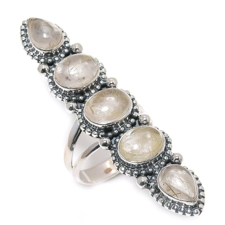 Golden Rutile Gemstone Handmade 925 Solid Sterling Silver Jewelry Ring  SJ-1415 - Silverhubjewels