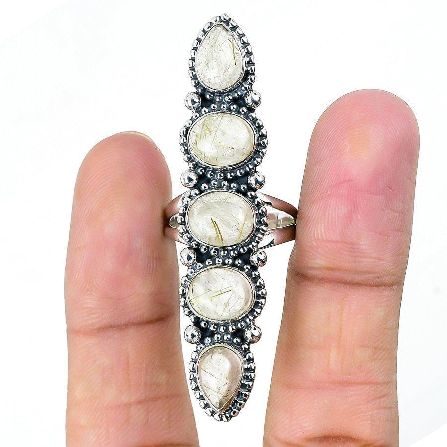Golden Rutile Gemstone Handmade 925 Solid Sterling Silver Jewelry Ring  SJ-1415 - Silverhubjewels