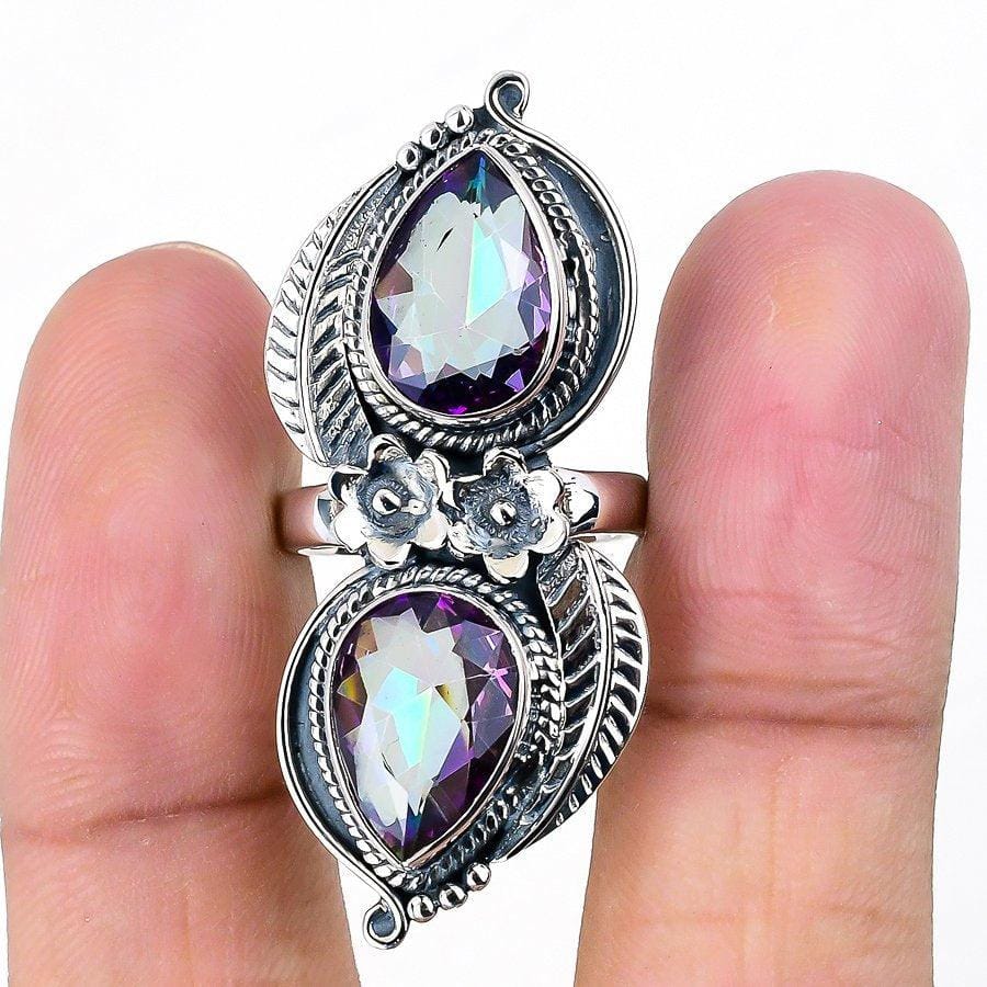 Mystic Rainbow Topaz Gemstone 925 Solid Sterling Silver Jewelry Ring  SJ-1420 - Silverhubjewels