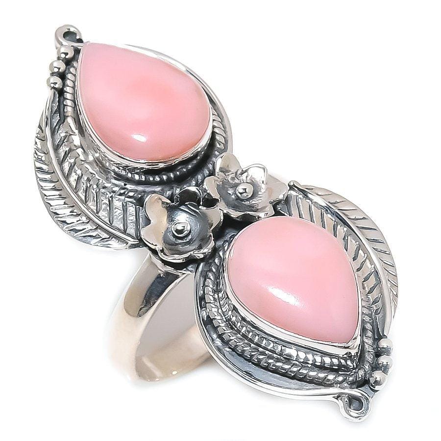 Pink Opal Gemstone Handmade 925 Solid Sterling Silver Jewelry Ring  SJ 1421 - Silverhubjewels
