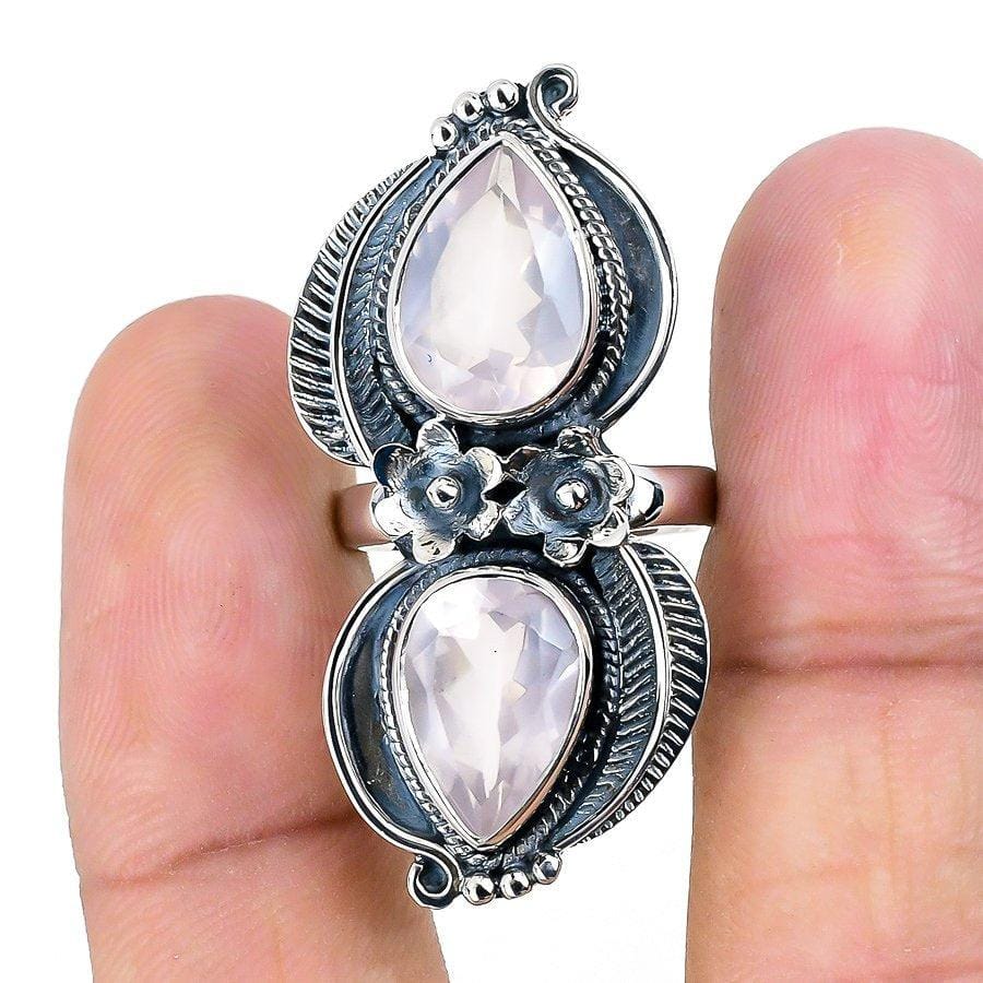 Rose Quartz Gemstone Handmade 925 Solid Sterling Silver Jewelry Ring  SJ 1422 - Silverhubjewels