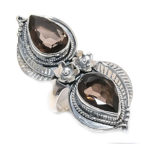 Smoky Topaz Gemstone Handmade 925 Solid Sterling Silver Jewelry Ring  SJ 1425 - Silverhubjewels