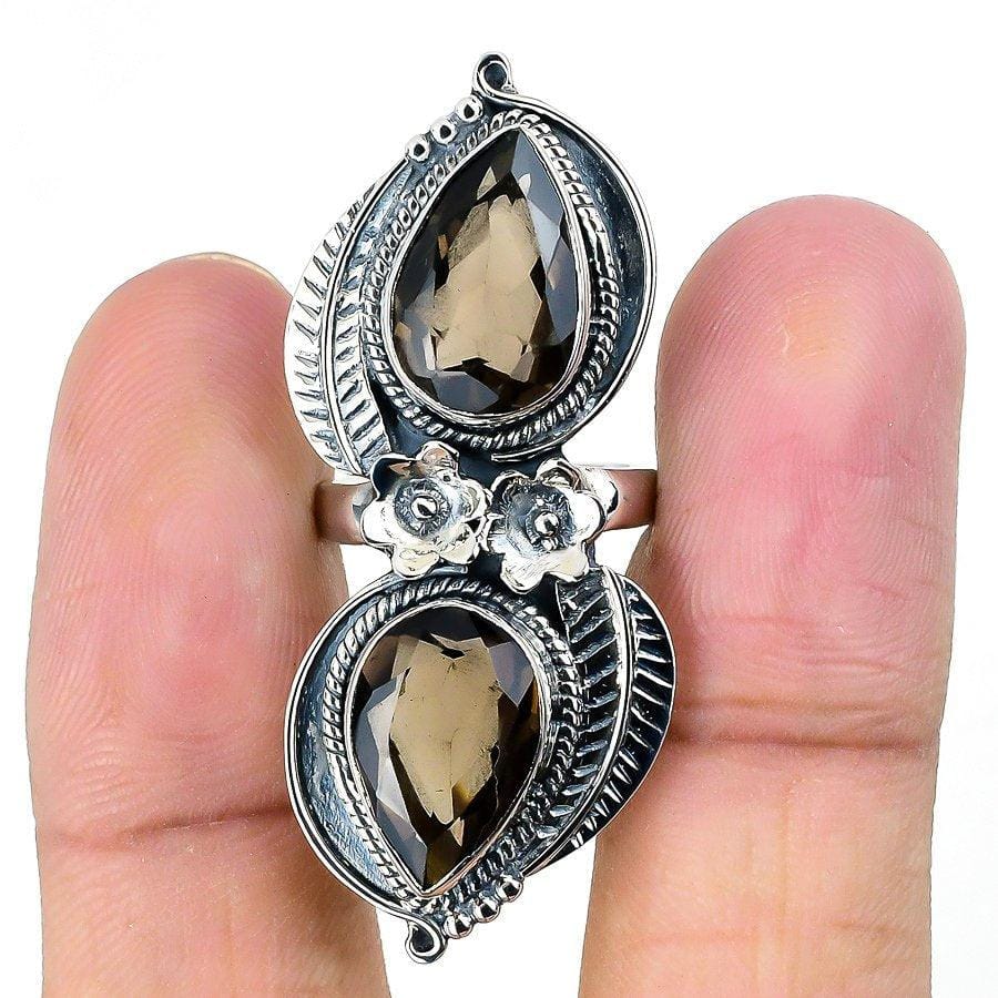 Smoky Topaz Gemstone Handmade 925 Solid Sterling Silver Jewelry Ring  SJ 1425 - Silverhubjewels