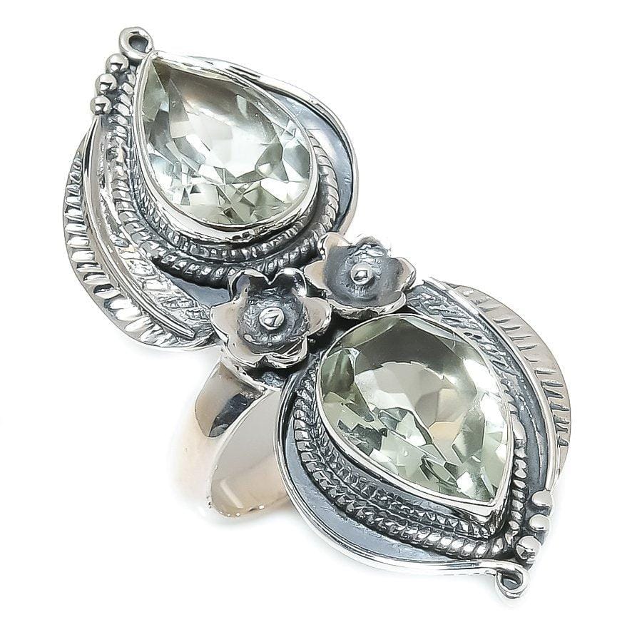 Green Amethyst Gemstone Handmade 925 Solid Sterling Silver Jewelry Ring  SJ-1428 - Silverhubjewels