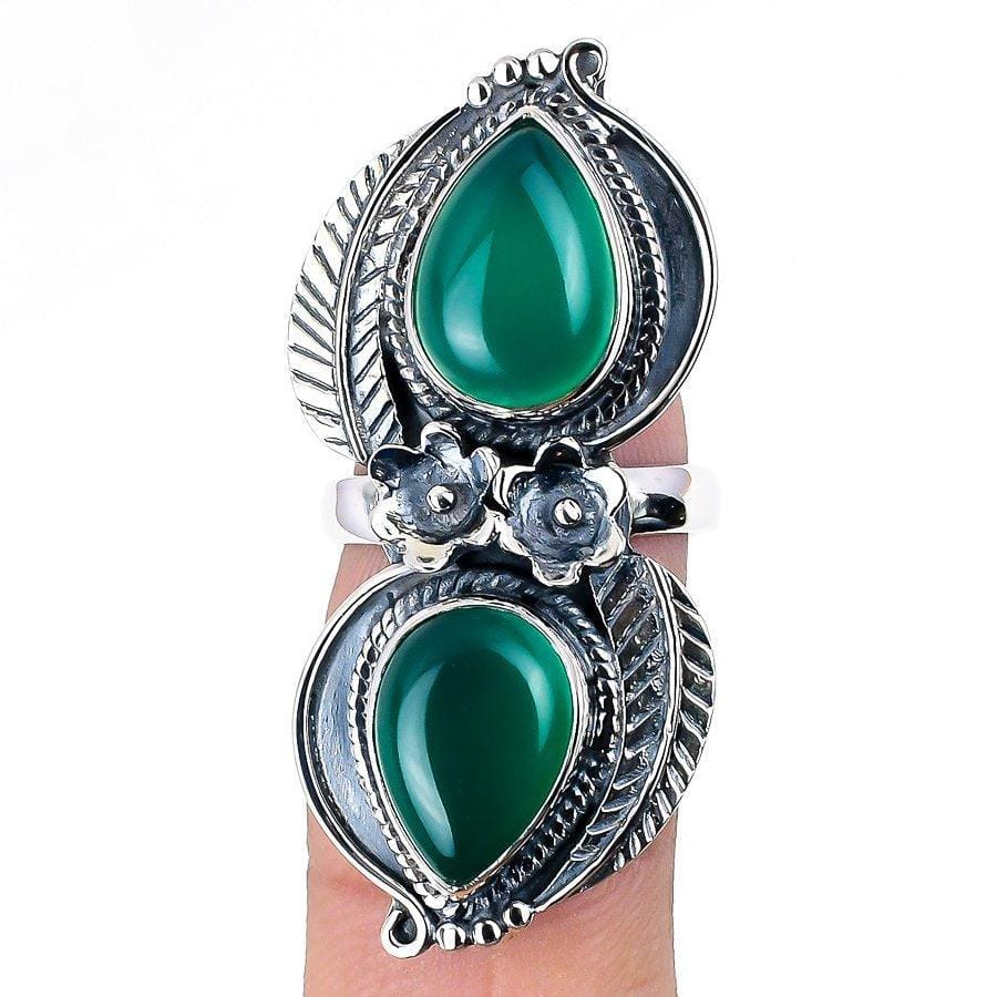 Green Onyx Gemstone Handmade 925 Solid Sterling Silver Jewelry Ring  SJ-1430 - Silverhubjewels