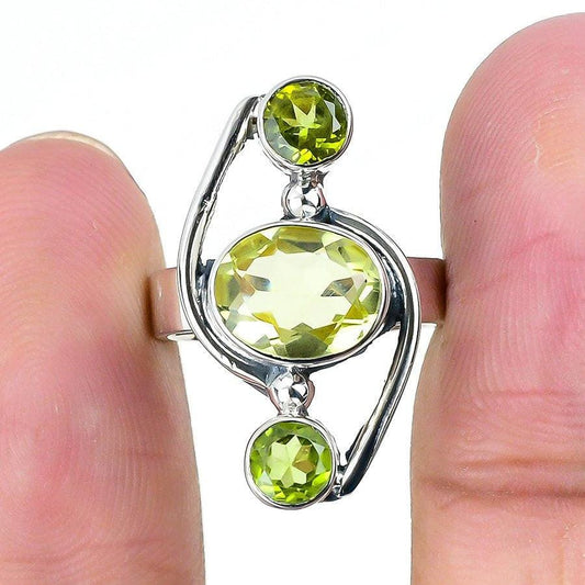Citrine, Peridot Gemstone Handmade 925 Solid Sterling Silver Jewelry Ring SJ-1434 - Silverhubjewels
