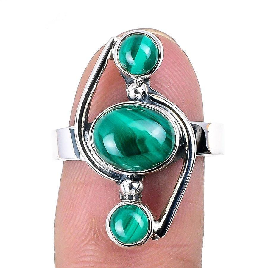 Malachite Gemstone Handmade 925 Solid Sterling Silver Jewelry Ring  SJ-1438 - Silverhubjewels