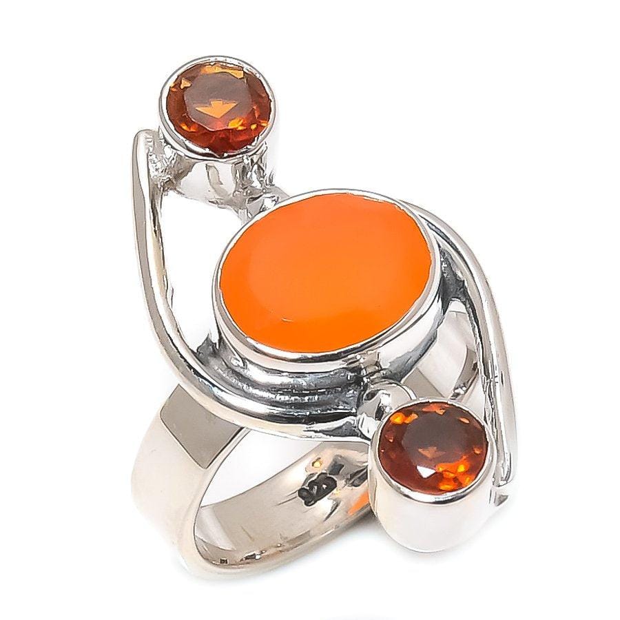 Orange Carnelian, Garnet Gemstone 925 Solid Sterling Silver Jewelry Ring  SJ 1439 - Silverhubjewels
