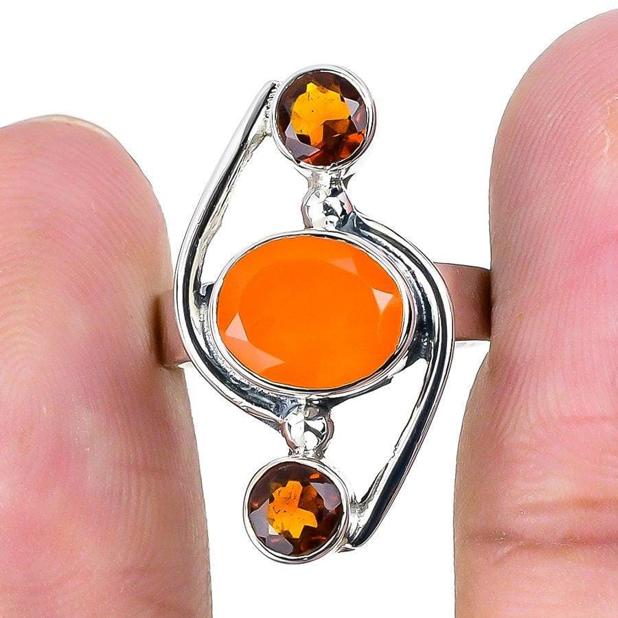 Orange Carnelian, Garnet Gemstone 925 Solid Sterling Silver Jewelry Ring  SJ 1439 - Silverhubjewels