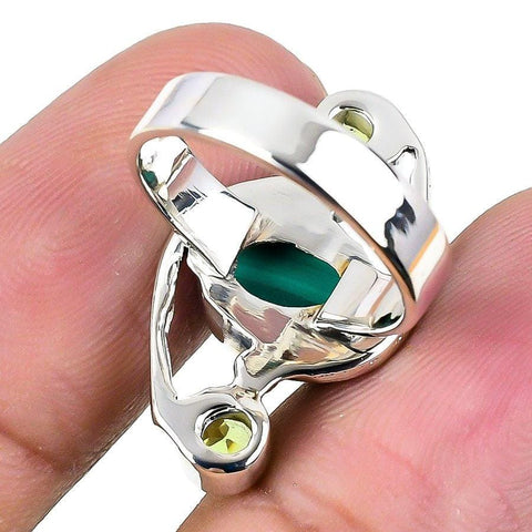Malachite, Peridot Gemstone 925 Solid Sterling Silver Jewelry Ring  SJ-1440 - Silverhubjewels
