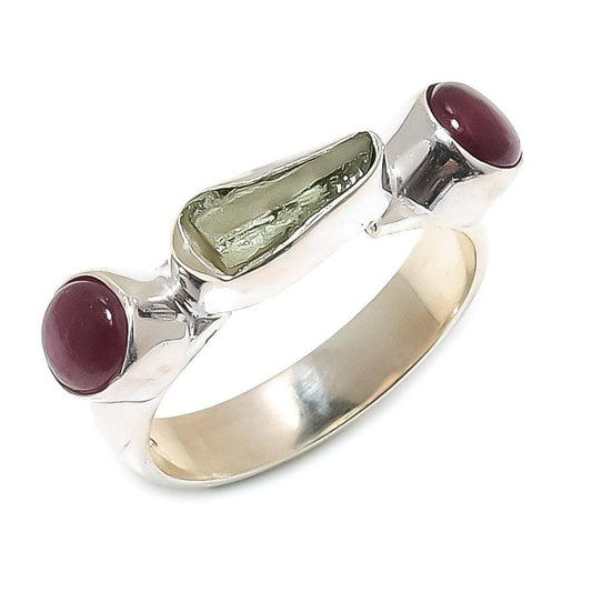 Moldavite Quartz, Ruby Gemstone 925 Solid Sterling Silver Jewelry Ring  SJ-1443 - Silverhubjewels