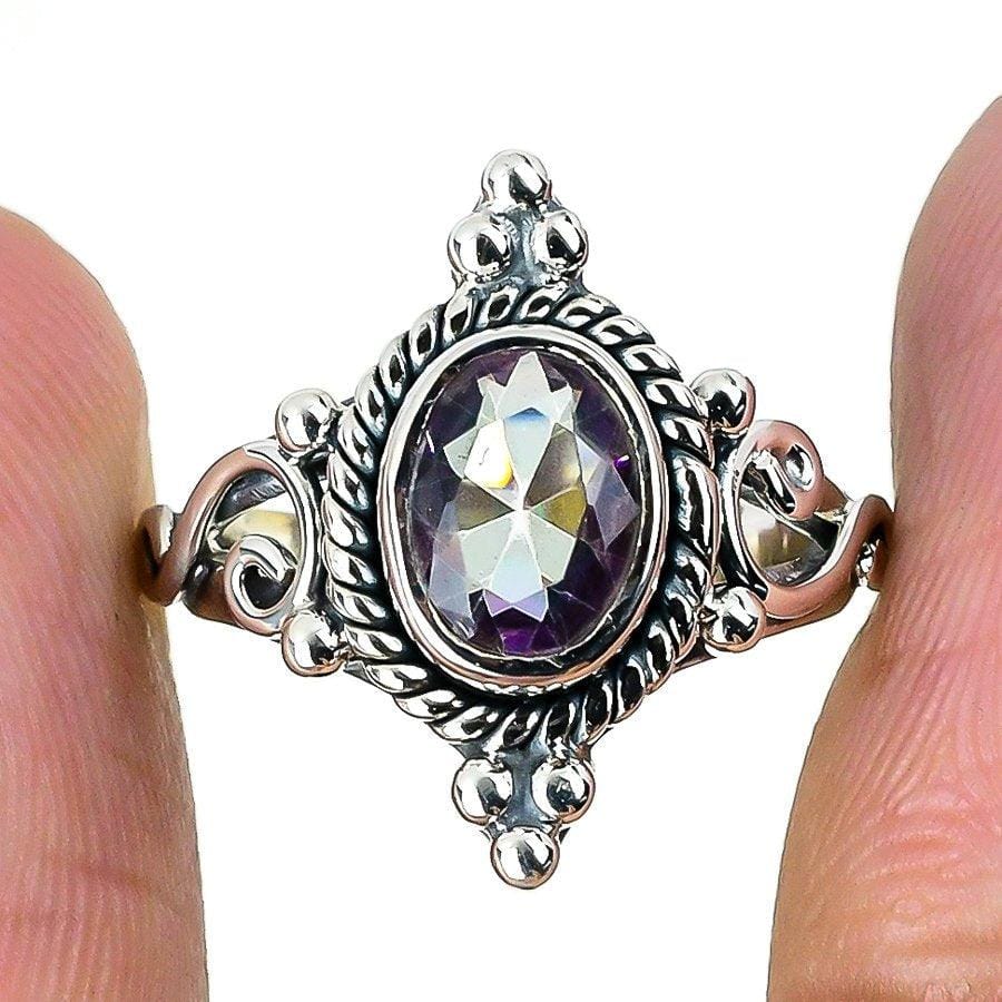 Mystic Rainbow Topaz Gemstone 925 Solid Sterling Silver Jewelry Ring  SJ-1455 - Silverhubjewels