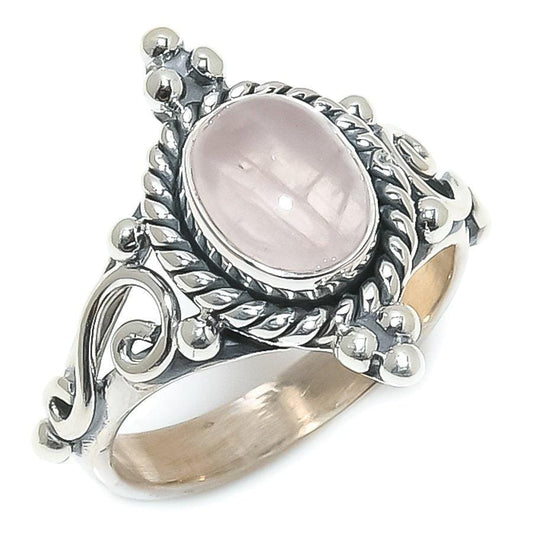 Rose Quartz Gemstone Handmade 925 Solid Sterling Silver Jewelry Ring  SJ 1458 - Silverhubjewels