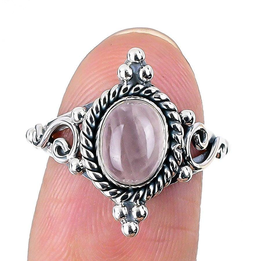 Rose Quartz Gemstone Handmade 925 Solid Sterling Silver Jewelry Ring  SJ 1458 - Silverhubjewels