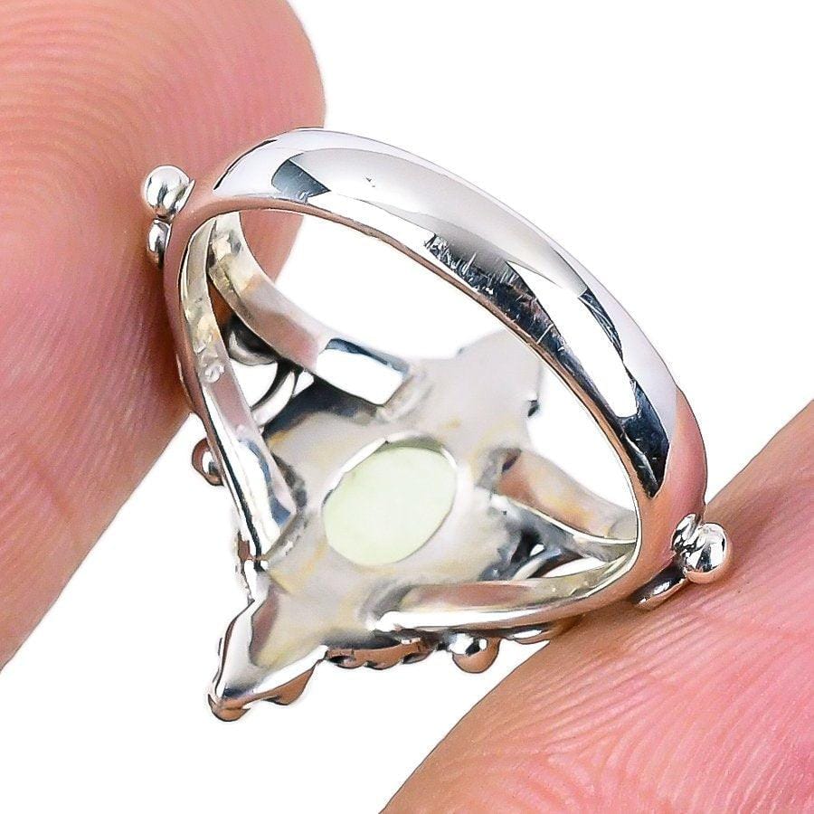 Prehnite Gemstone Handmade 925 Solid Sterling Silver Jewelry Ring  SJ 1459 - Silverhubjewels