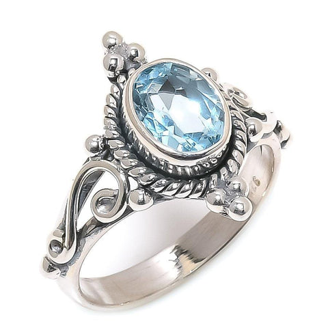 Swiss Blue Topaz Gemstone Handmade 925 Solid Sterling Silver Jewelry Ring  SJ 1461 - Silverhubjewels