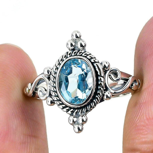 Swiss Blue Topaz Gemstone Handmade 925 Solid Sterling Silver Jewelry Ring  SJ 1461 - Silverhubjewels