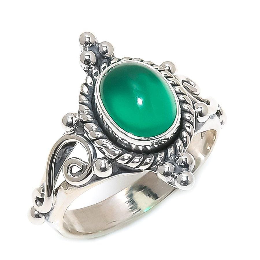 Green Onyx Gemstone Handmade 925 Solid Sterling Silver Jewelry Ring  SJ-1462 - Silverhubjewels