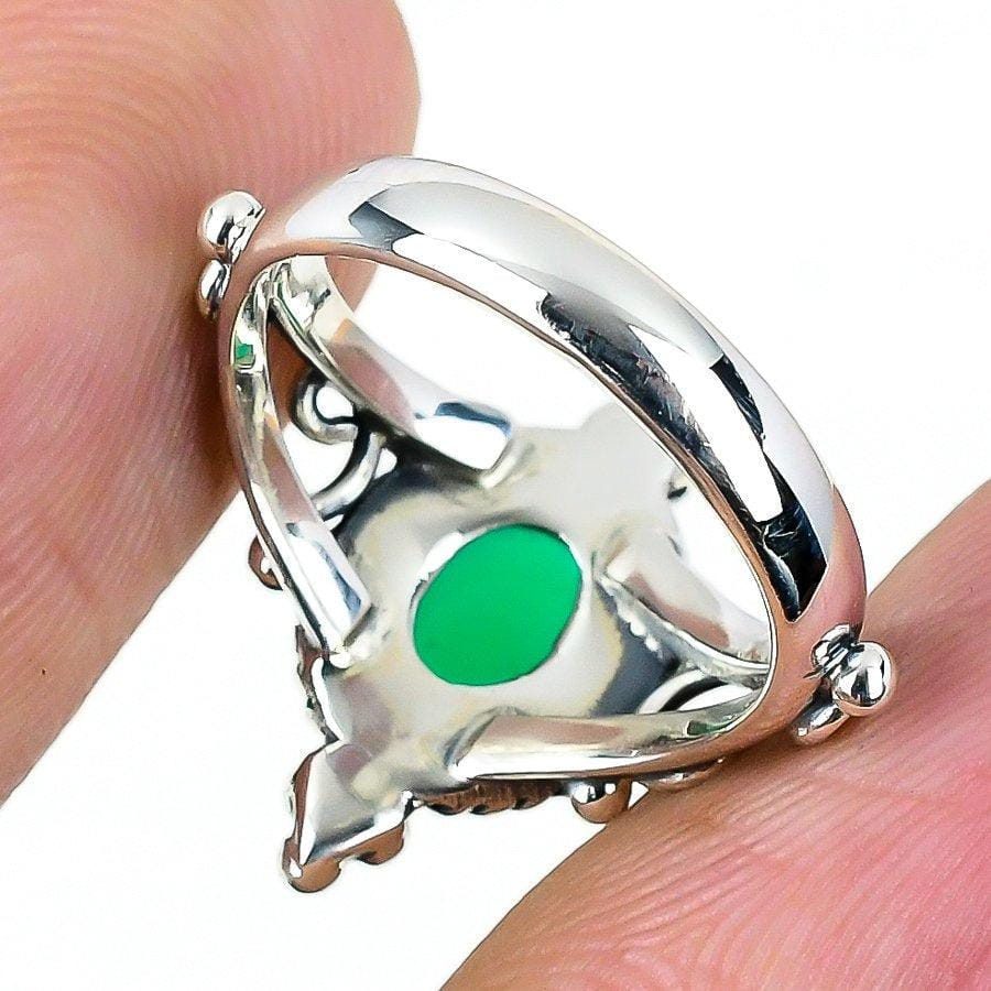 Green Onyx Gemstone Handmade 925 Solid Sterling Silver Jewelry Ring  SJ-1462 - Silverhubjewels