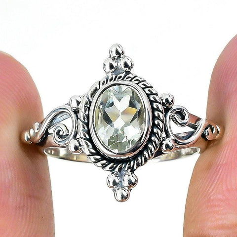 Green Amethyst Gemstone Handmade 925 Solid Sterling Silver Jewelry Ring  SJ-1464 - Silverhubjewels