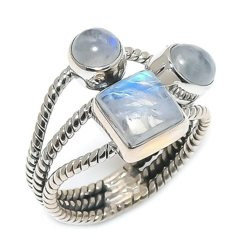 Rainbow Moonstone Gemstone 925 Solid Sterling Silver Jewelry Ring  SJ 1465 - Silverhubjewels
