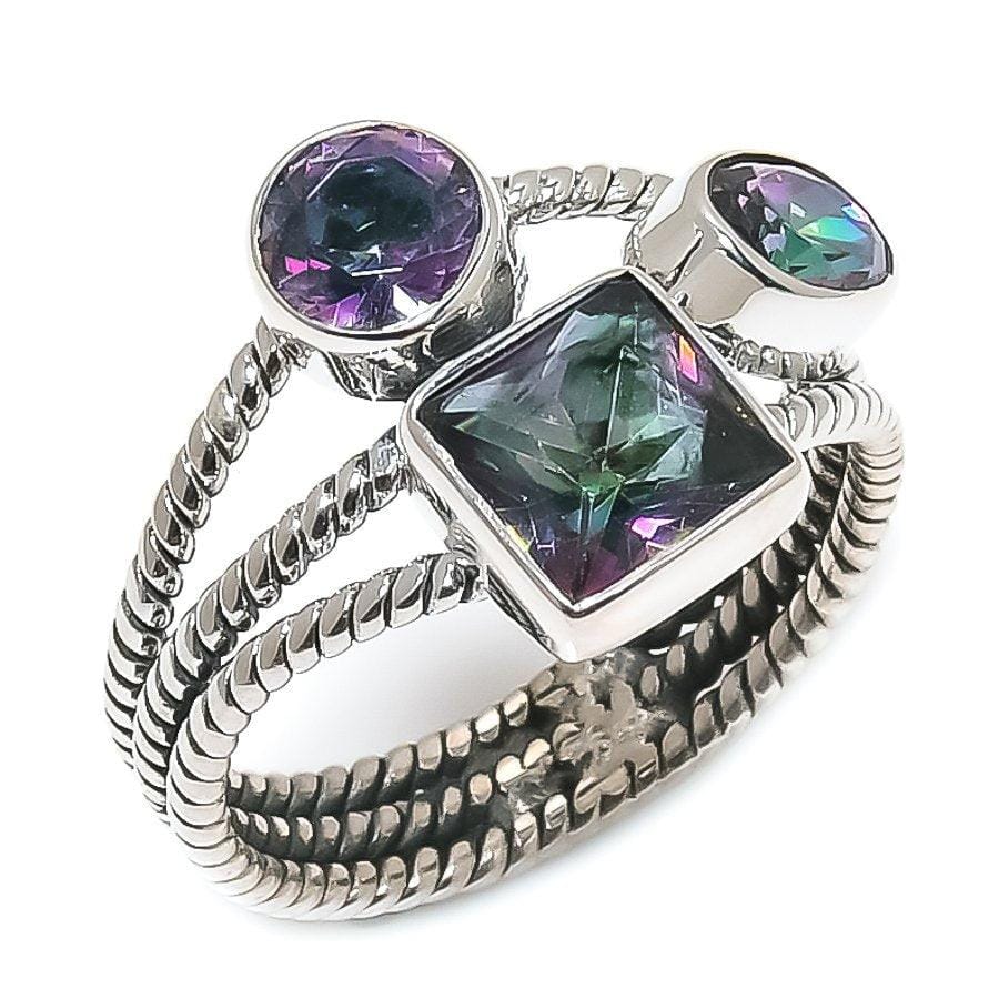 Mystic Rainbow Topaz Gemstone 925 Solid Sterling Silver Jewelry Ring  SJ-1468 - Silverhubjewels