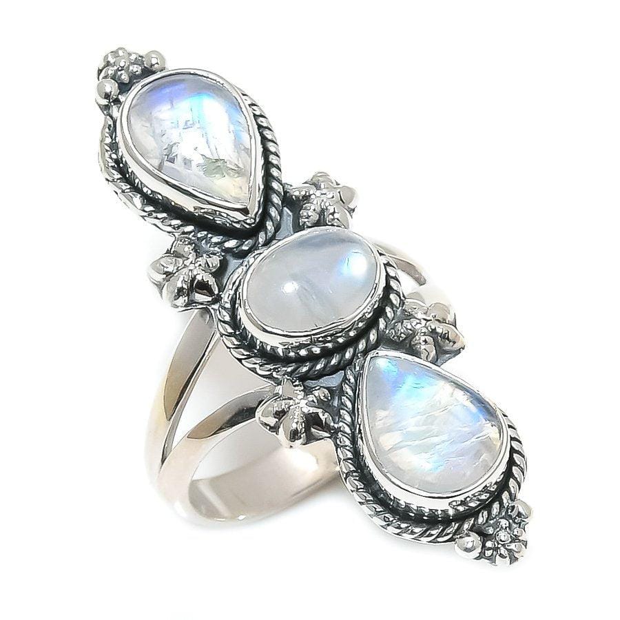 Rainbow Moonstone Gemstone 925 Solid Sterling Silver Jewelry Ring  SJ 1476 - Silverhubjewels
