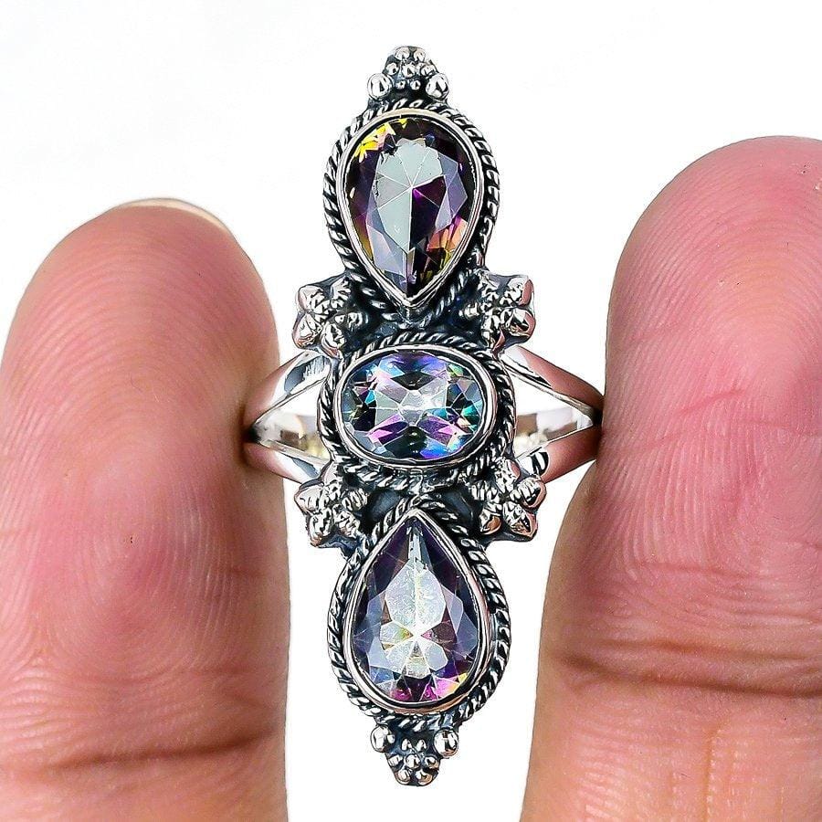 Mystic Rainbow Topaz Gemstone 925 Solid Sterling Silver Jewelry Ring  SJ-1480 - Silverhubjewels