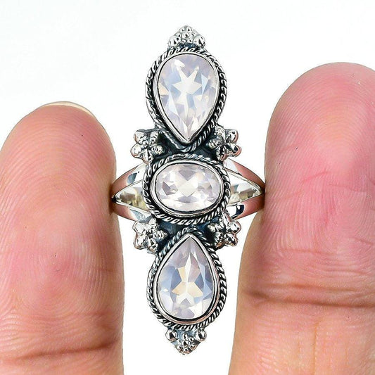 Rose Quartz Gemstone Handmade 925 Solid Sterling Silver Jewelry Ring  SJ 1481 - Silverhubjewels