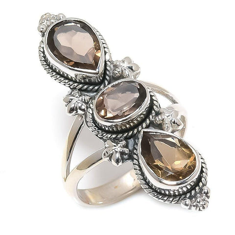 Smoky Topaz Gemstone Handmade 925 Solid Sterling Silver Jewelry Ring  SJ 1482 - Silverhubjewels