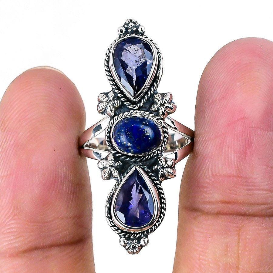 Lapis Lazuli, Iolite Gemstone 925 Solid Sterling Silver Jewelry Ring  SJ-1483 - Silverhubjewels