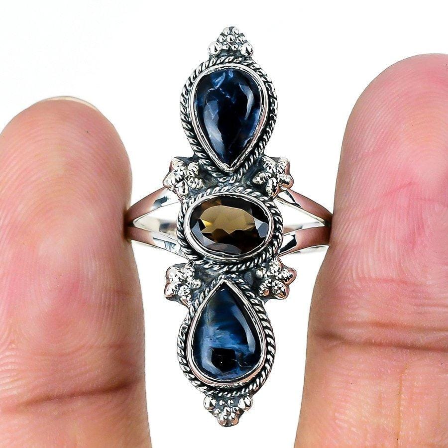 Pietersite, Smoky Topaz Gemstone 925 Solid Sterling Silver Jewelry Ring  SJ 1484 - Silverhubjewels