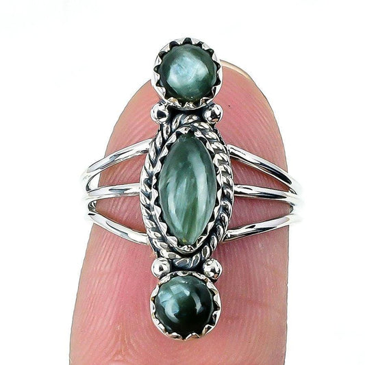 Seraphinite Gemstone Handmade 925 Solid Sterling Silver Jewelry Ring  SJ 1508 - Silverhubjewels