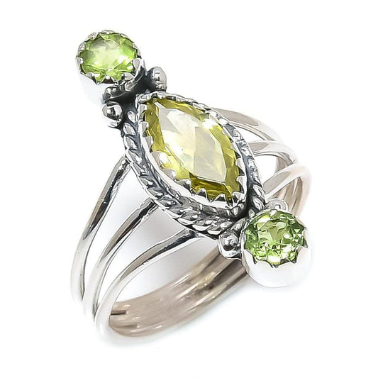 Peridot & Lemon Quartz Gemstone 925 Solid Sterling Silver Jewelry Ring  SJ 1513 - Silverhubjewels