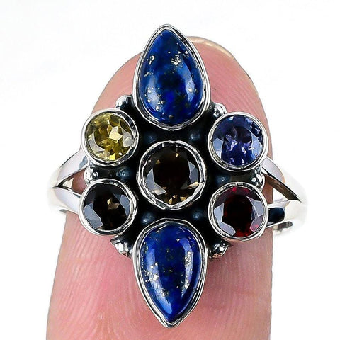 Lapis Lazuli, Citrine Gemstone 925 Solid Sterling Silver Jewelry Ring  SJ-1518 - Silverhubjewels