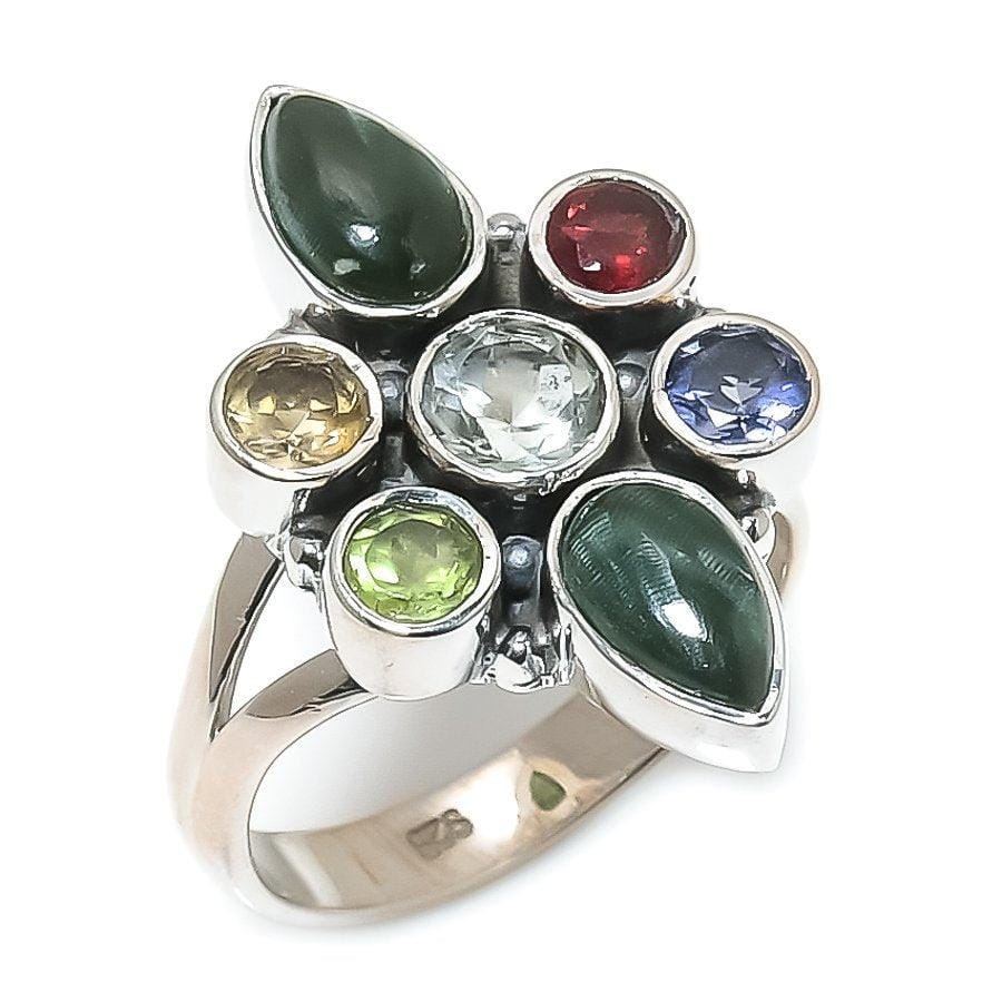 Seraphinite, Garnet Gemstone 925 Solid Sterling Silver Jewelry Ring  SJ 1519 - Silverhubjewels