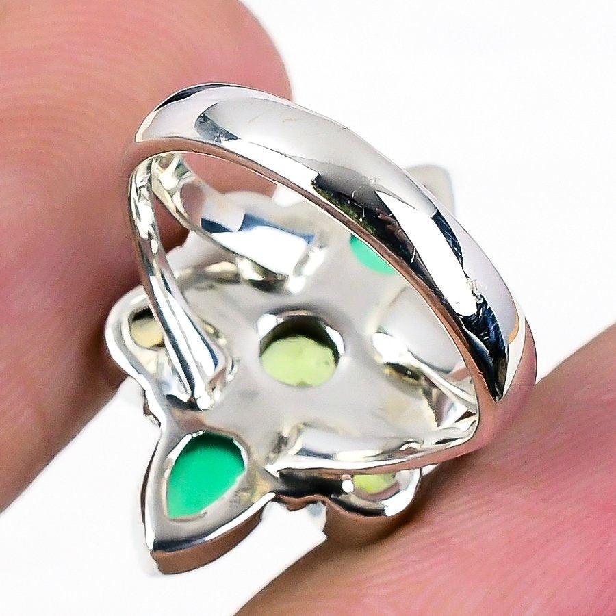 Green Onyx, Garnet Gemstone 925 Solid Sterling Silver Jewelry Ring  SJ-1520 - Silverhubjewels