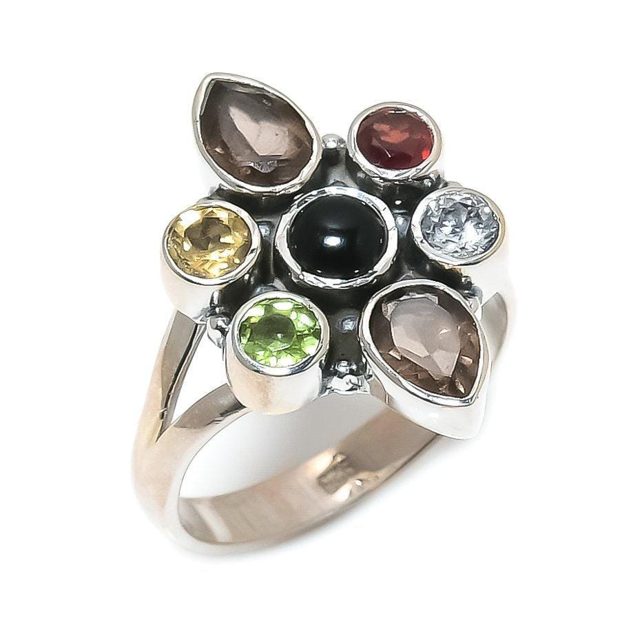 Smoky Topaz, Onyx Gemstone 925 Solid Sterling Silver Jewelry Ring  SJ 1521 - Silverhubjewels