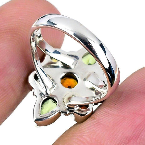 Peridot, Garnet Gemstone Handmade 925 Solid Sterling Silver Jewelry Ring  SJ 1523 - Silverhubjewels