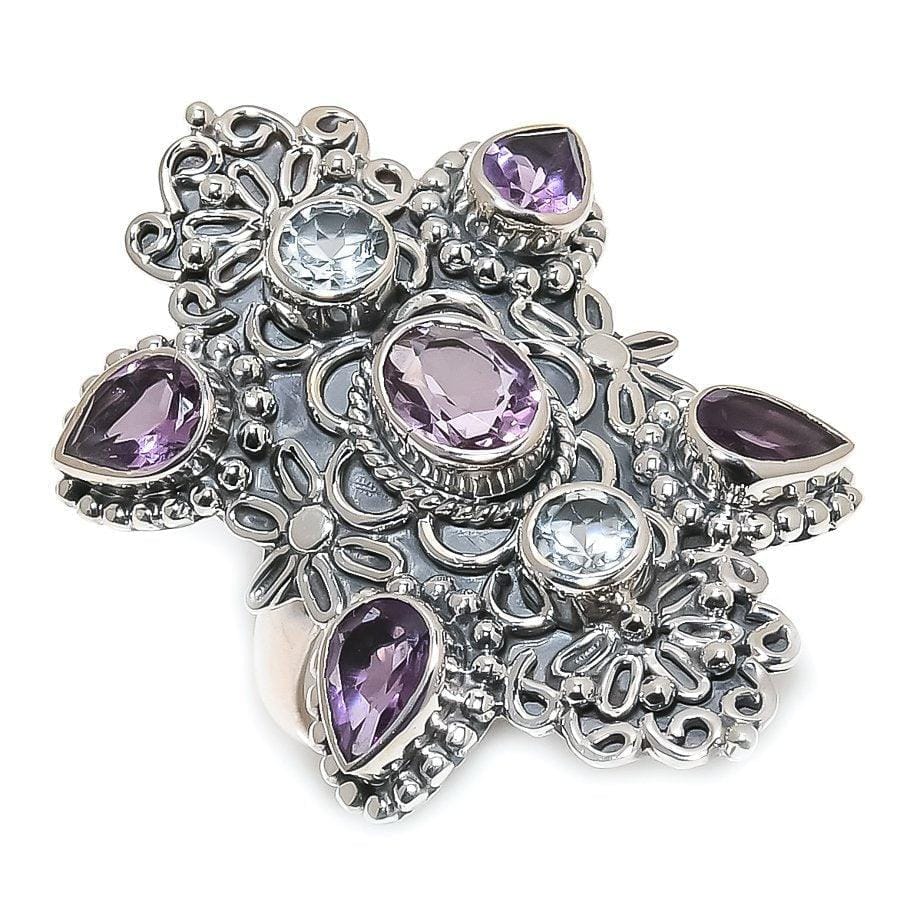 Amethyst, Apatite Gemstone 925 Solid Sterling Silver Jewelry Ring SJ-1528 - Silverhubjewels