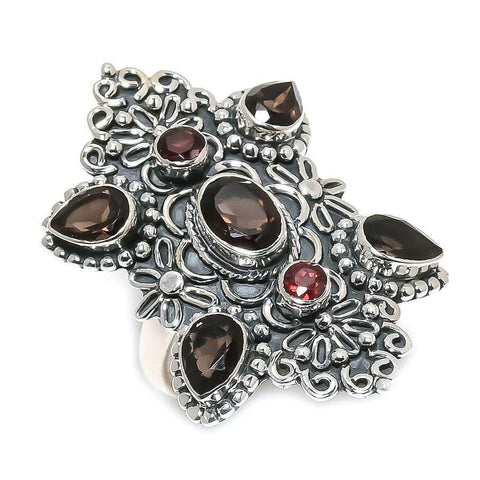 Smoky Topaz, Garnet Gemstone 925 Solid Sterling Silver Jewelry Ring  SJ 1529 - Silverhubjewels