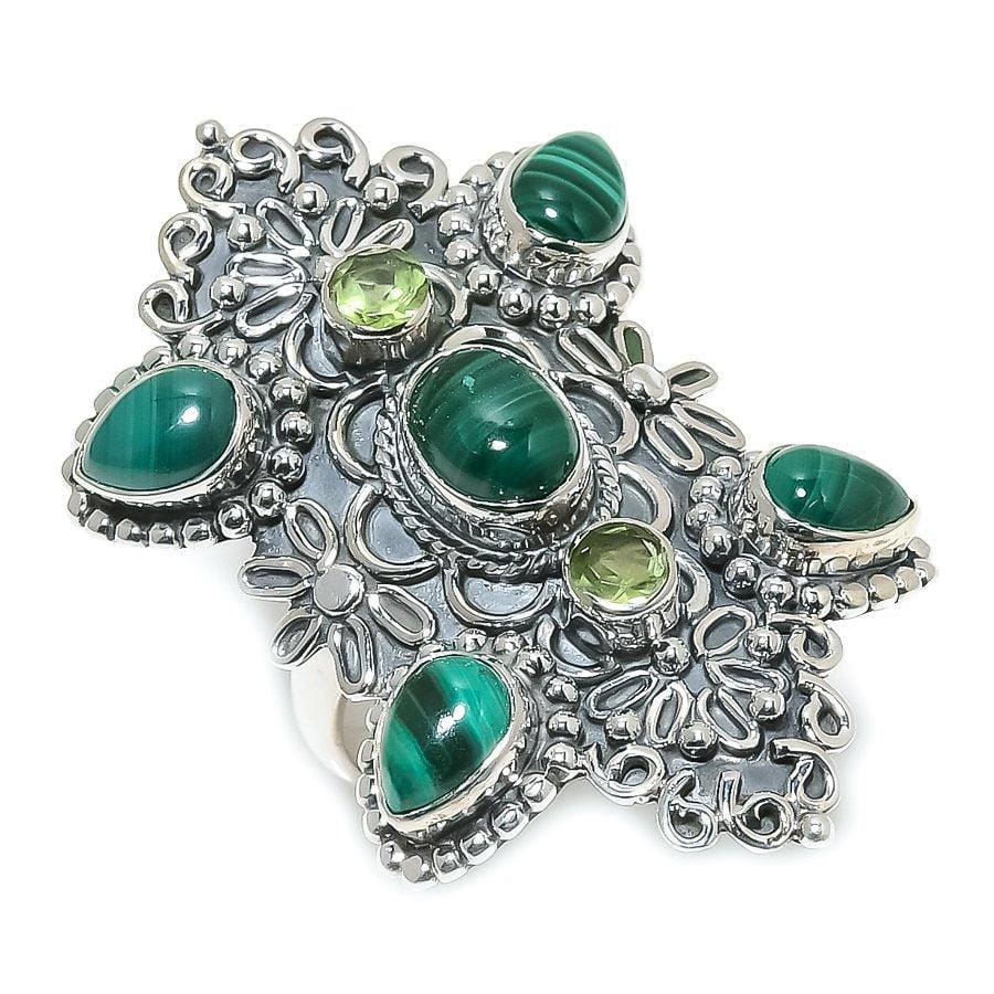 Malachite, Peridot Gemstone 925 Solid Sterling Silver Jewelry Ring  SJ-1531 - Silverhubjewels