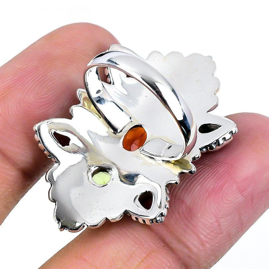 Mozambique Garnet, Peridot Gemstone 925 Sterling Silver Jewelry Ring  SJ-1532 - Silverhubjewels