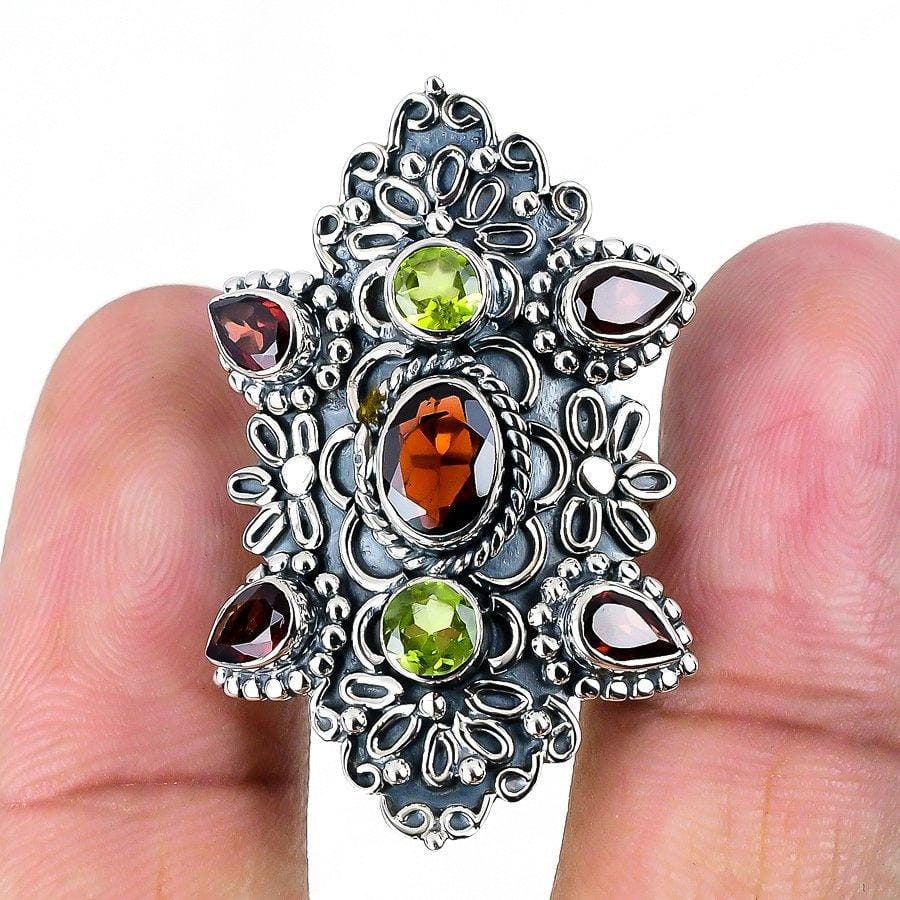 Mozambique Garnet, Peridot Gemstone 925 Sterling Silver Jewelry Ring  SJ-1532 - Silverhubjewels